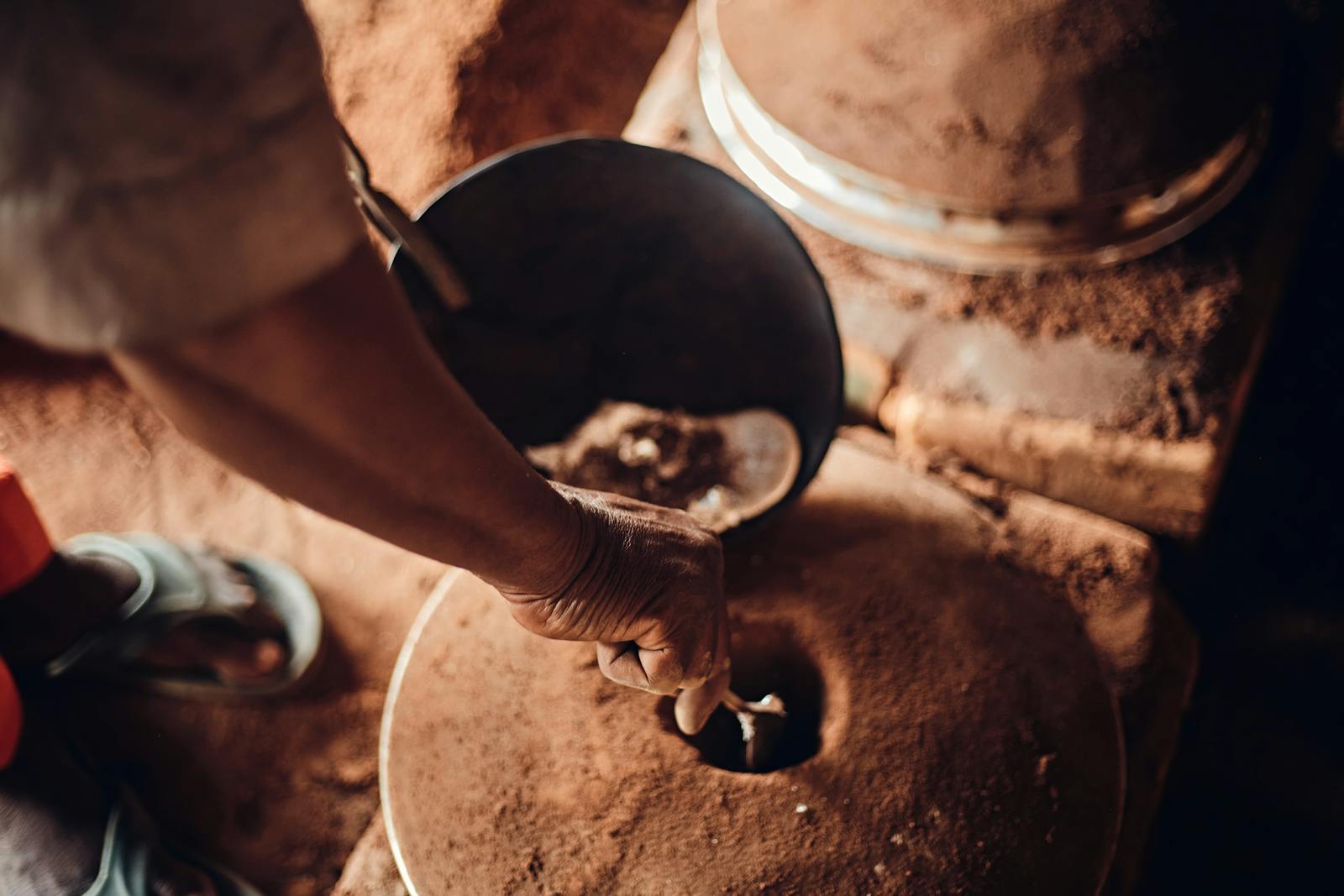 Grain being milled into fresh flour